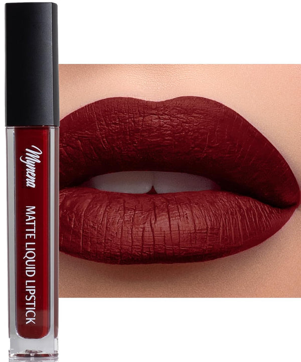 Mynena Burgundy Red Long-Lasting Waterproof Liquid Matte Lipstick | High Pigment Intense Color