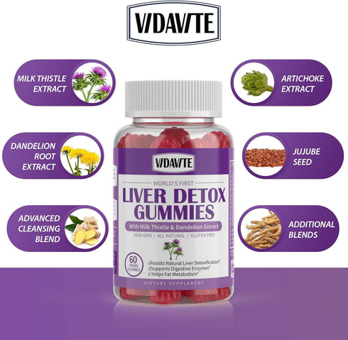Liver Cleanse Detox & Repair Gummies — 1500mg Silymarin Milk Thistle Supplement with Artichoke, 60 Vegan Gummies