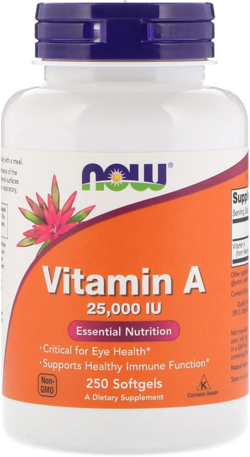 Now Foods Vitamin A, 25000 IU from Fish Liver Oil, 250 Softgels (Pack of 2)