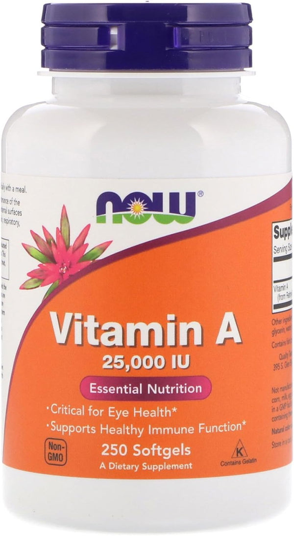 Now Foods Vitamin A, 25000 IU from Fish Liver Oil, 250 Softgels (Pack of 2)
