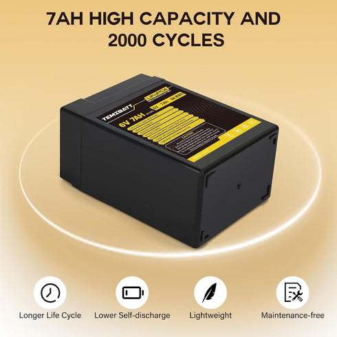 TEMIBATT 6V LiFePO4 1 Pack, 7AH 2000+ Battery USB Rechargeable Lithium Iron Phosphate Battery, Cycles for Ride On Toys