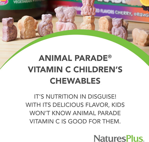 NaturesPlus Animal Parade Vitamin C Children's Chewable, Natural Orange Flavor, 90 Tablets, Pack of 4