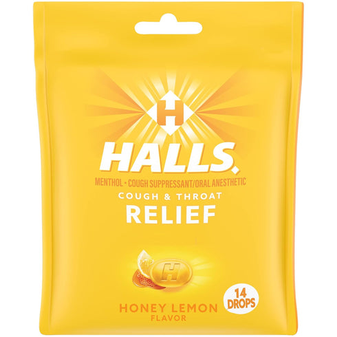 HALLS Relief Honey Lemon Cough Drops, 14 Drops