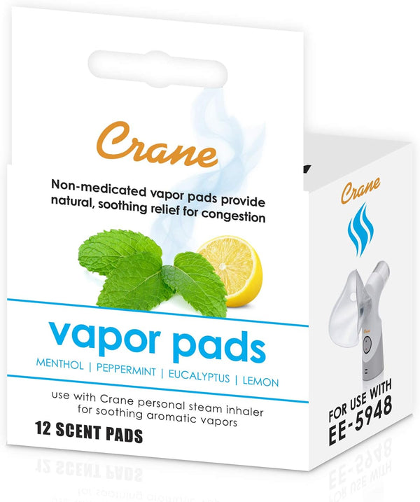 Crane Vapor Pads, 12 Count (Pack of 1) for EE-5948 Cordless Personal Steam Inhaler, White