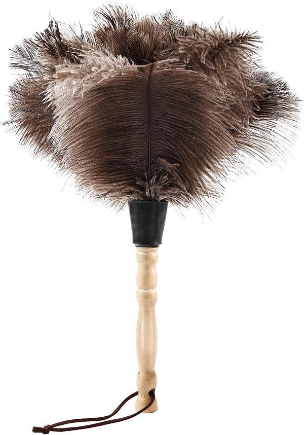 Ostrich Feather Duster Classic 14" with Wooden Handle, Eco-Friendly Reusable Handheld Cleaning Supplies for Home, Car