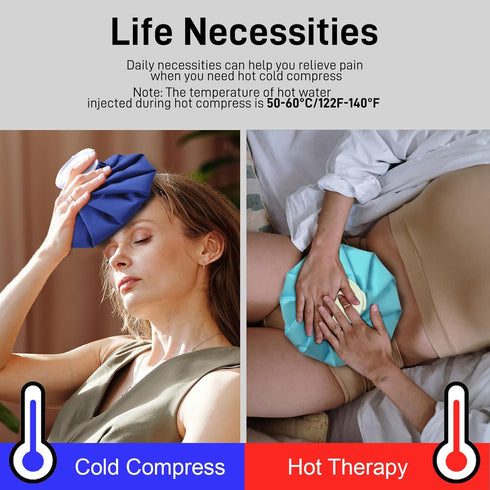 Reusable Ice Pack for Injuries, 9" Hot Water Bag for Hot & Cold Therapy, No-Leak Elastic Bag