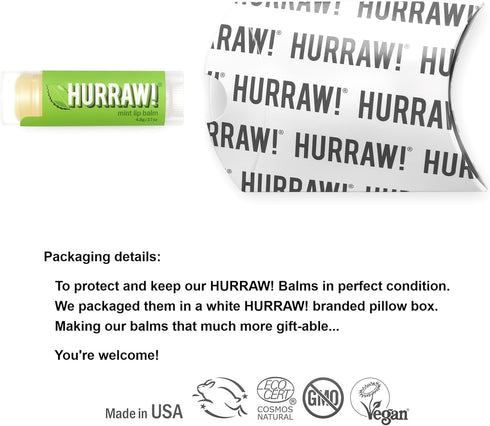 Hurraw! Mint Lip Balm: Organic, 100% Natural, Certified Vegan, Gluten Free, Non-GMO, Made in USA