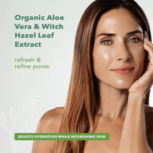 Nourish Organic Face Toner Spray – Alcohol-Free with Witch Hazel, Aloe Vera & Moroccan Rose Extract, 3 Oz + Cotton Round