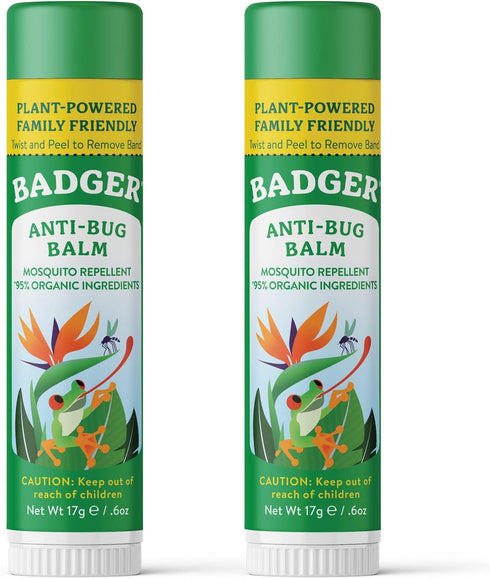 Badger Bug Repellent Stick 2 Pack, Non-DEET Mosquito Repellent with Citronella & Lemongrass, Easy Travel Size for Kids