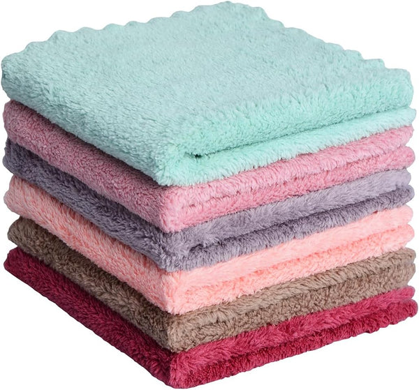 Microfiber Rag Bulk Multi-Functional for House Furniture, Reusable Rags Kitchen Wipes, 6 Colors (6pack, 11x11)