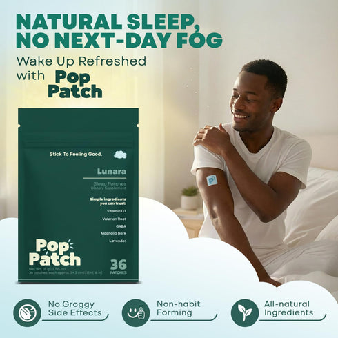 Pop Patch (36 Sleep Patches, Extra Strength for Insomnia Aid Patches) | Easy-to-Apply, Plant-Powered Non-Melatonin