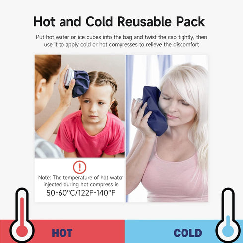 Reusable Ice Cold Pack Bags, Hot Water Bag for Hot & Cold Therapy and Pain Relief with Cover, No-Leak Elastic