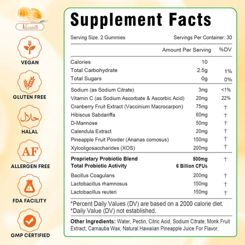 Vazatisi 120 Count Gummies Gummies | Feminine Balance for Womens | Pineapple for Women PH Balance, Healthy Odor, Yeast