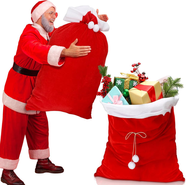 Shappy 2 Pcs Christmas Velvet Santa Claus Bags, Large 20 x 28 Inch Gift Sack with Drawstring for Xmas Presents (Red)
