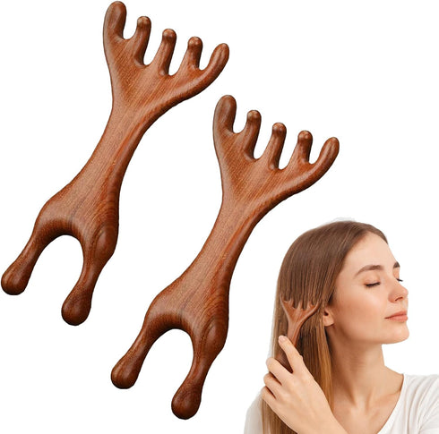 hinbkenla 2 Pcs Jaw Massager,Sandalwood Massage Claws,Five Touch Therapy Comb,Wooden Comb,Taichi Tools,Manual Head