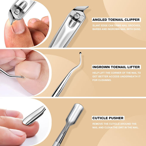 Ingrown Toenail Removal Kit, Professional Tool Kit with Corrector, 50PCS Corrector Patches for Pain Relief