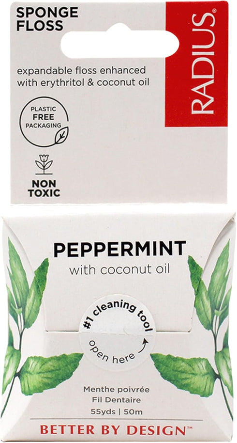 RADIUS Peppermint Dental Floss 55 Yards Vegan & Non-Toxic Oral Care Boost & Designed to Help Fight Plaque Clear - Pack of 4