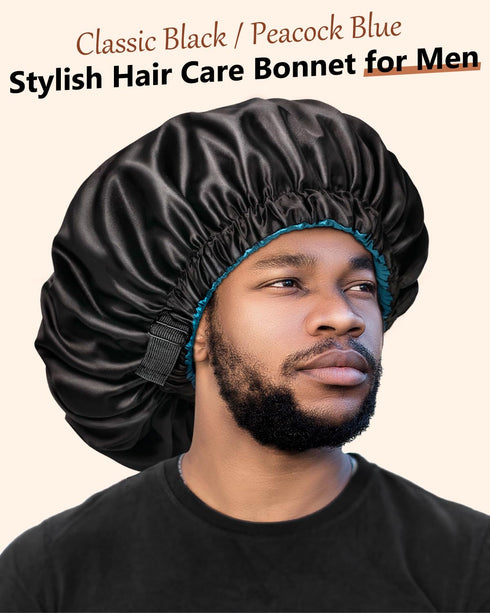 mikimini Satin Bonnet for Men and Women, Reversible Double Layer Sleeping Bonnet for Hair Braids, Adjustable Elastic