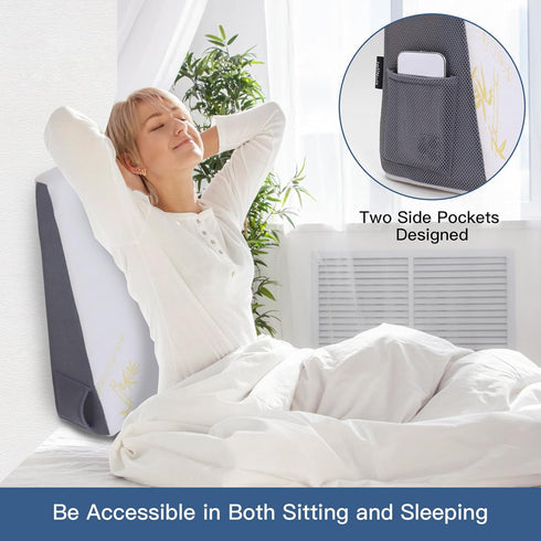 Bed Wedge Pillow for Sleeping - Gel Memory Foam for Back, Knee Pain Relief After Surgery, 7.5 Inch Triangle Elevation