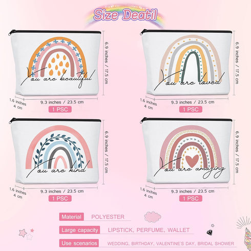 4 Pcs Rainbow Cosmetic Bag Teacher Nurse Inspirational Gift Bags for Women Girls You Are Loved Beautiful Kind Makeup Bag Bulk Personalized Canvas Purse Pouch for Toiletry Travel(Fresh)