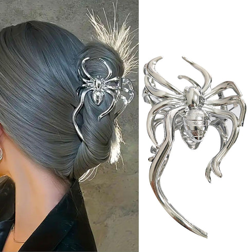 Spider Metal Hair Claw Clips, 1Pcs Alloy Hair Clip for Punk & Y2K-Style Hair Accessories Decorations (Silver Spider)