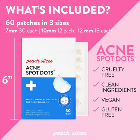 Peach Slices Acne Spot Dots - Hydrocolloid Acne Patches for Zits, Blemishes, & Breakouts, 60 Ct