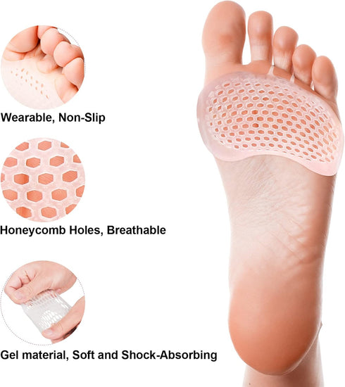 Metatarsal Pads for Women Men, 6 Pack Reusable Gel Cushion for High Heels, Pain Relief for Shoes, Bunion Pads