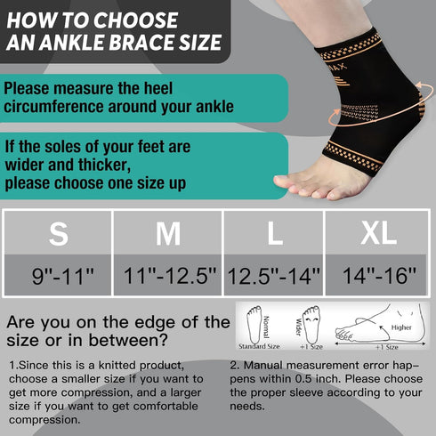 Ankle Brace for Men and Women, Copper Infused Compression Sleeve for Sprained Ankle, Plantar Fasciitis, Foot Pain Relief