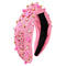 Pink Headband Pearl Crystal Hope Ribbon Knotted Headband Hair Accessories for Women (Beaded Hope)