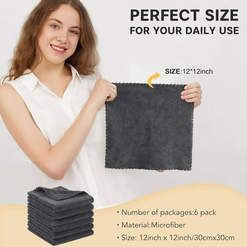 SUNLAND Microfiber Face Cloth, Reusable Makeup Remover Towel, Ultra Soft Face Washcloth 12"x12", 6 Pack Dark Grey