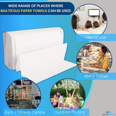 1InTheOffice Multifold Paper Towels (2 Pack) - 1-Ply Paper Hand Towels for Bathroom, 250 Towels/Pack, 9" x 9.45"
