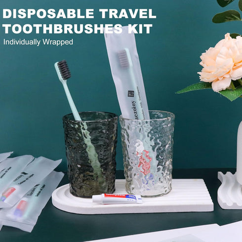 Disposable Toothbrushes with Toothpaste, 60 Pack Green Individually Wrapped Travel Toothbrushes Kit for Homeless,