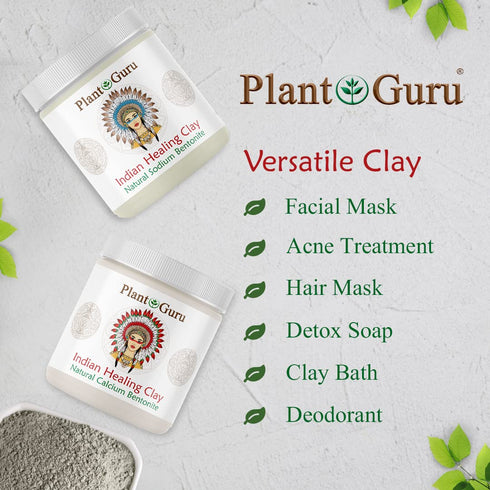 Plant Guru 1 lb. Indian Healing Clay - 100% Natural Sodium Bentonite Clay Powder for Deep Pore Cleansing