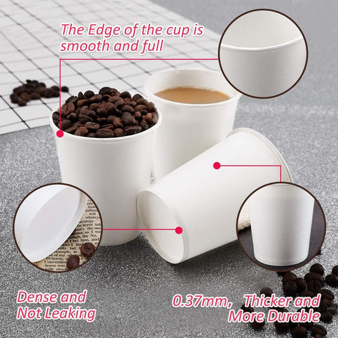 White Paper Cups - 50 Pack, 8 Oz Disposable Cups for Hot Coffee & Water