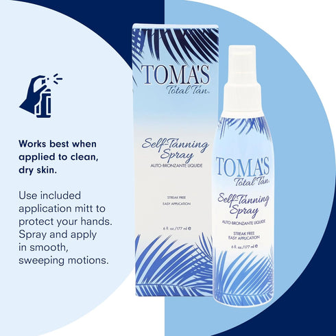 Toma's Total Tan Liquid Spray, Instant Sunless Tanner, 6 oz, Natural Looking Golden Bronze, Non-Sticky