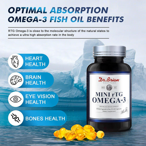 Dr.Brian Fish Oil Supplement 130 Softgel, 500mg rTG Omega-3 with EPA/DHA, Supports Heart Brain Health
