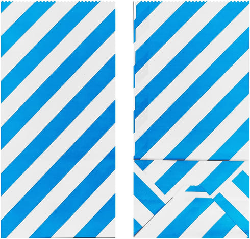 Blue Striped Mini Paper Bags, 50 CT Party Favor Bags for Kids Birthday Supplies (3.5×2.3×7 in)