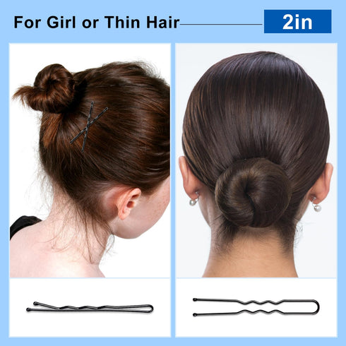 TsMADDTs Bobby Pins Kit, 200PCS Black and U Hair Pins for Women, 2.4 Inch and 2 Inch with Box