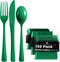 150 Pack Green Plastic Cutlery Set - Heavy Duty Disposable Utensils, 50 Forks, 50 Spoons, 50 Knives