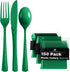 150 Pack Green Plastic Cutlery Set - Heavy Duty Disposable Utensils, 50 Forks, 50 Spoons, 50 Knives
