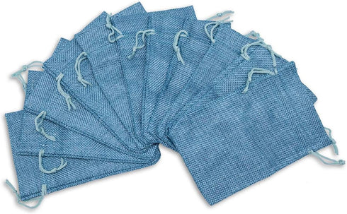 12-Pack Natural Burlap Gift Bags 5.5x7.75 (Teal Blue, Medium) with Drawstring for Party Favors or DIY Craft