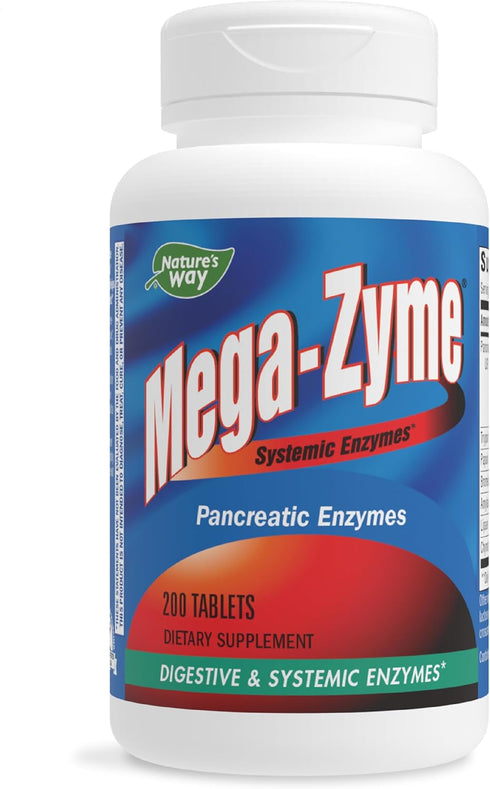 Nature's Way Mega-Zyme, 200 Tablets - Pancreatic & Systemic Enzymes for Digestive Support and Muscle Soreness Relief
