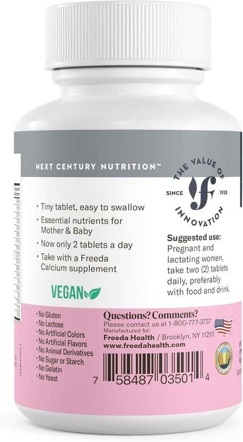 FREEDA Mini Prenatal Vitamin - 120 Kosher Prenatal Tablets with Iron, Folic Acid, Vitamin D for Pregnant Women