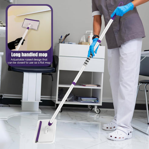Baseboard Cleaner Tool with Handle, 60" Extendable Long Handle Cleaner with 5 Reusable Pads for Baseboards and Walls