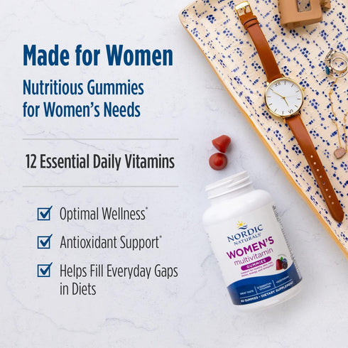 Nordic Naturals Women's Multivitamin Gummies, Mixed Berry, 60 Gummies, Support for Skin, Hair, Bones, Energy & Immunity