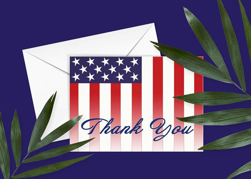 Stonehouse Collection Patriotic Thank You Note Card - American Flag Note Card - 10 Boxed Cards & Envelopes