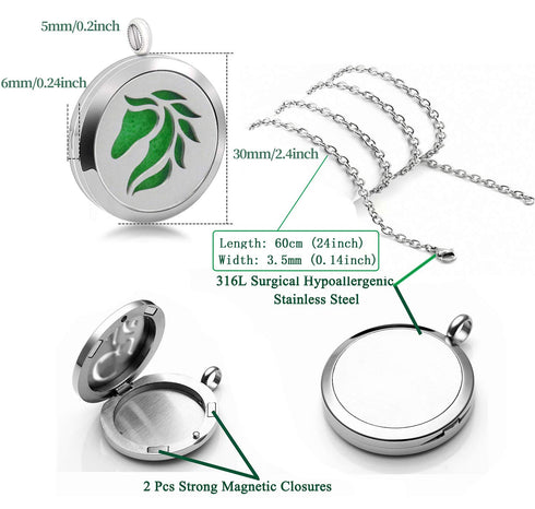 Popeoiuh 24 inch 8 Essential Oil Diffuser Necklace Aromatherapy Jewelry Stainless Steel Horse Animal Locket Pendant