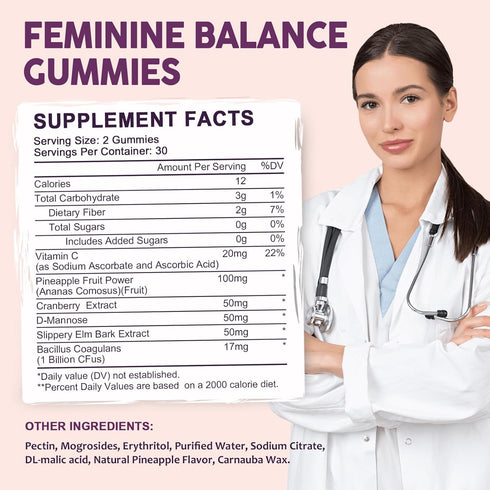Gummies Feminine Balance Probiotic for Women Support Vaginal Health, pH Balance, Freshness & Digestive Health