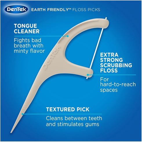 DenTek Earth Friendly Floss Picks, Organic Plant-Based Bio-Plastic Handles, Mint 60 Count (Pack of 6)