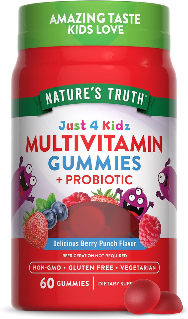 Nature's Truth Kids Multivitamin Gummies with Probiotics | 60 Count | Berry